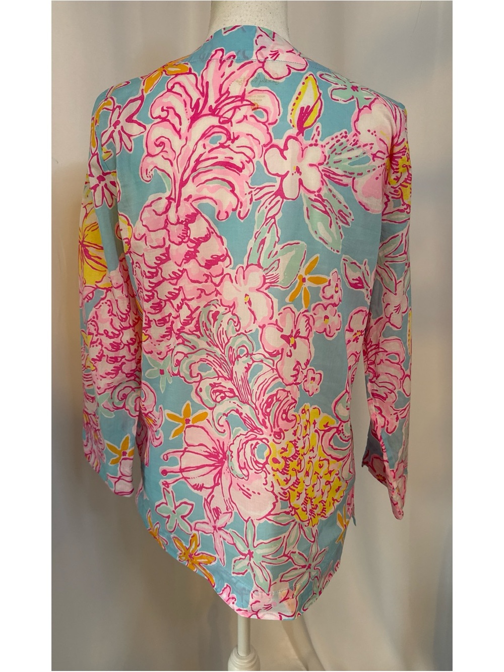 Lilly Pulitzer Pink /Blue Tropical Print Cotton Top - Picture 4 of 5